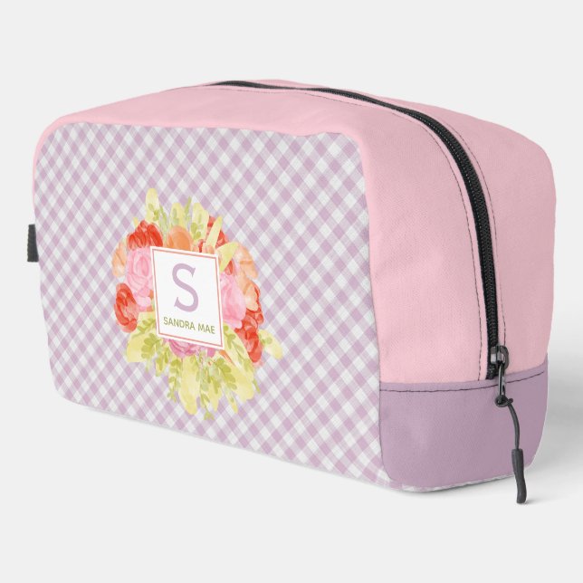 Classy Pastel Violet Pink Gingham Check Pattern Dopp Kit (Right Corner)