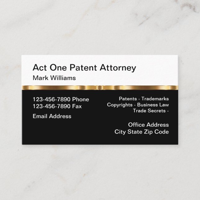 Classy Patent Attorney Business Law Business Card (Front)