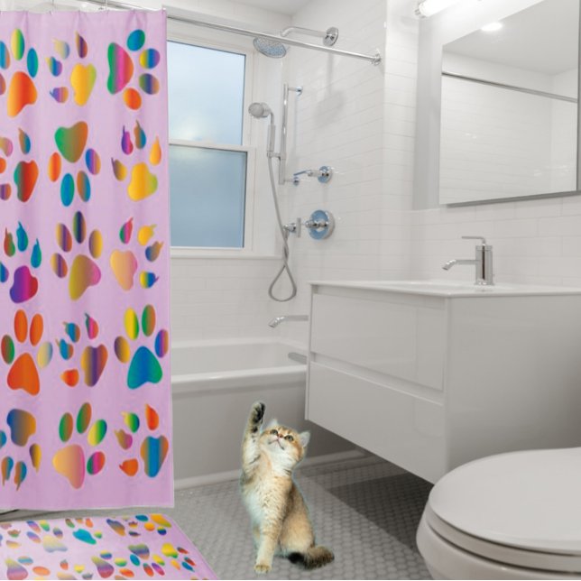 Classy Pawprints Dog Cat animal tracks  Shower Curtain (Matching shower mat available in store.)