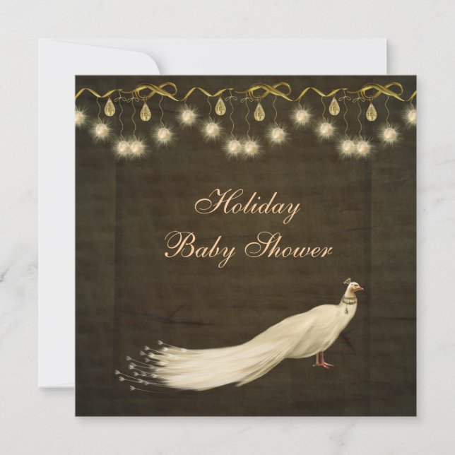 Classy Peacock Neutral Christmas Baby Shower Invitation (Front)