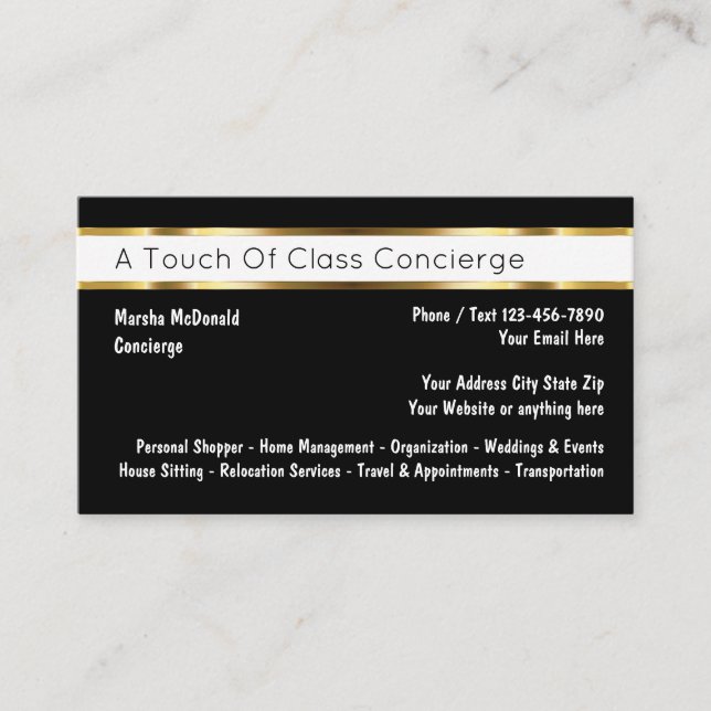 Classy Personal Concierge Businesscards Appointment Card (Front)