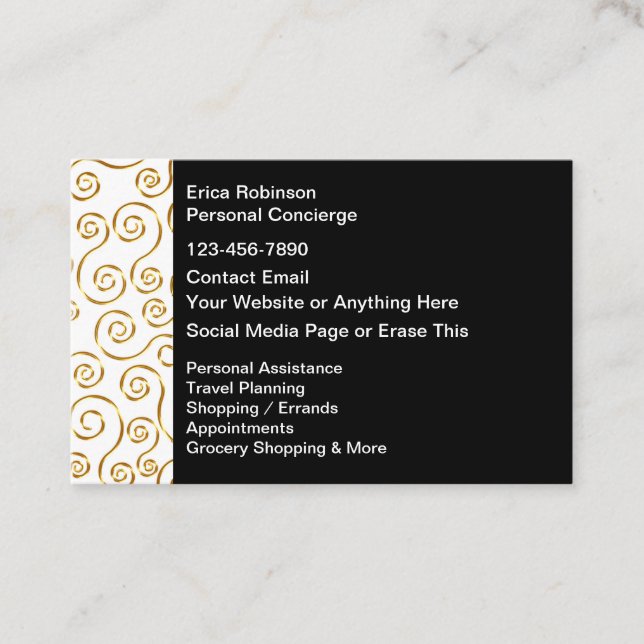 Classy Personal Concierge Services New Business Card (Front)