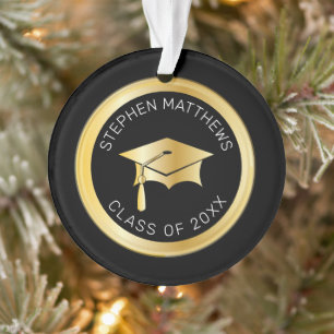 Classy Personalised Gold Graduation Cap and Tassel Ornament