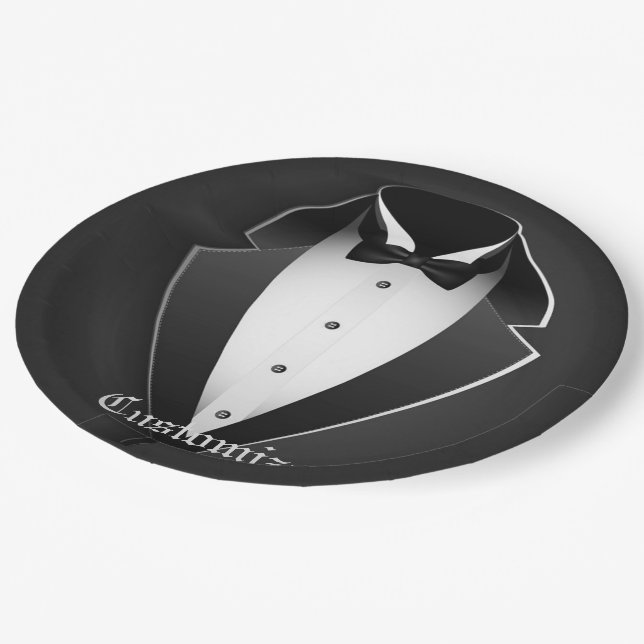 Classy Personalised Tuxedo Paper Plate (Angled)