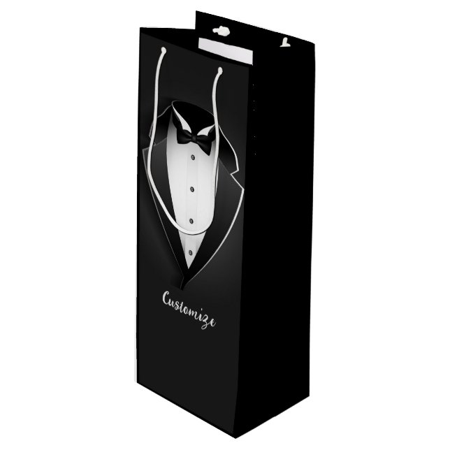 Classy Personalised Tuxedo Wine Gift Bag (Front Angled)