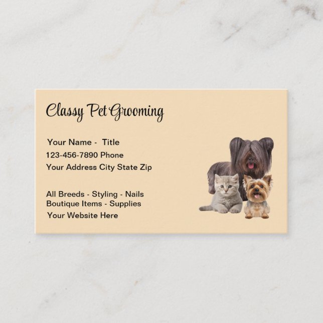 Classy Pet Grooming Business Card Design (Front)