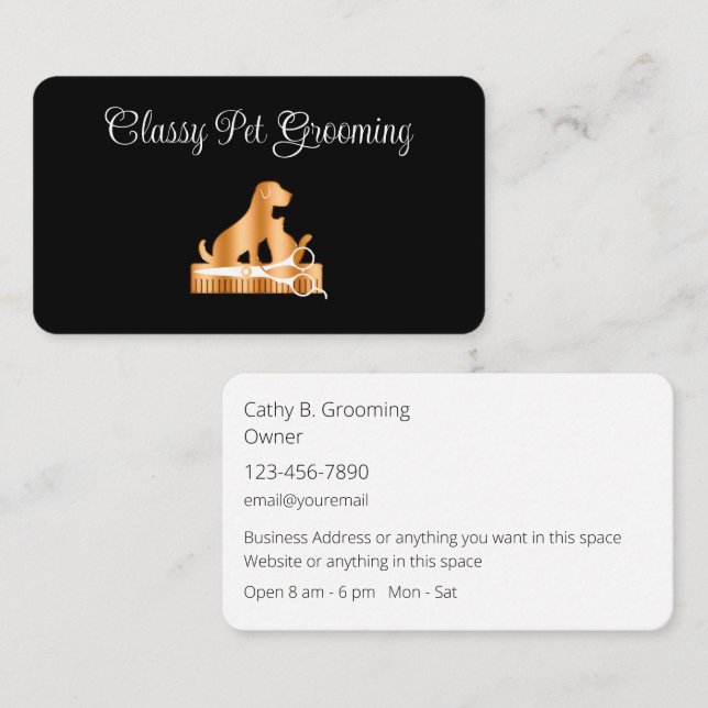 Classy Pet Grooming Rounded Corner Business Cards (Front/Back)