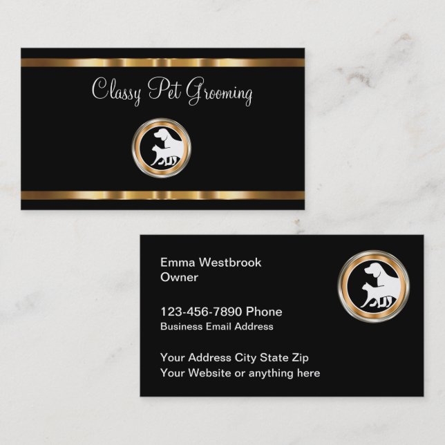 Classy Pet Grooming Service Business Card (Front/Back)