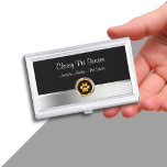 Classy Pet Theme Business Card Case<br><div class="desc">Pet theme business card cases in a classy design with silver and gold coloured design elements including a paw print symbol and text space you can personalise to suit your pet themed business. Think of this as a business card case template for a pet sitter, pet salon, or any pet...</div>