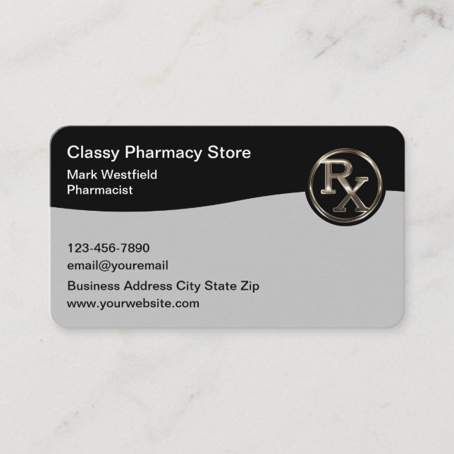 Classy Pharmacy Pharmacist Business Cards (Front)
