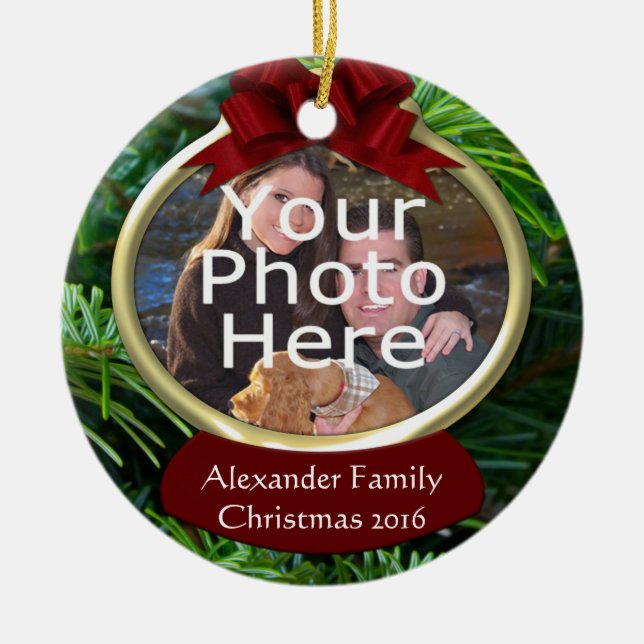 Classy Pine Custom Photo Christmas Ornament (Front)