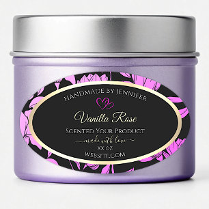 Classy Pink and Black Floral Product Labels Hearts