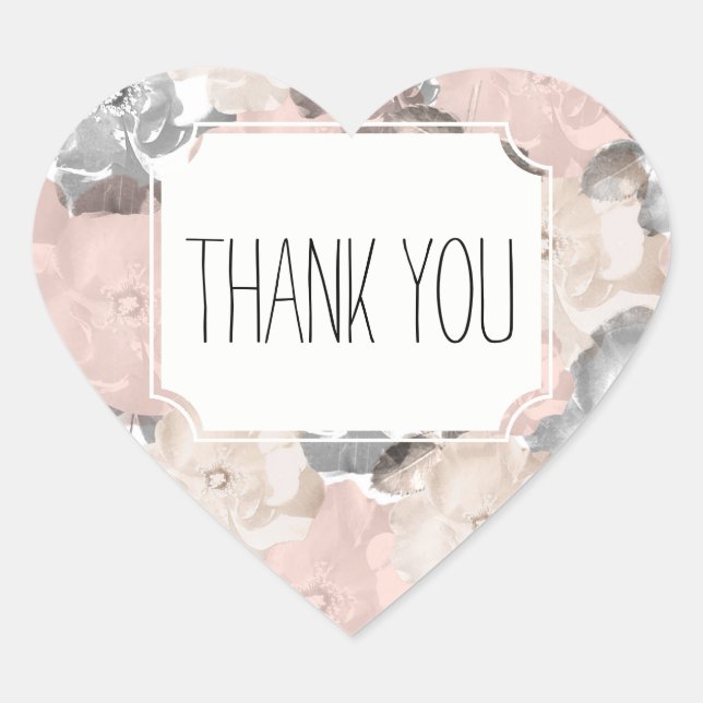 Classy Pink and Black Roses Thank you Heart Sticker (Front)