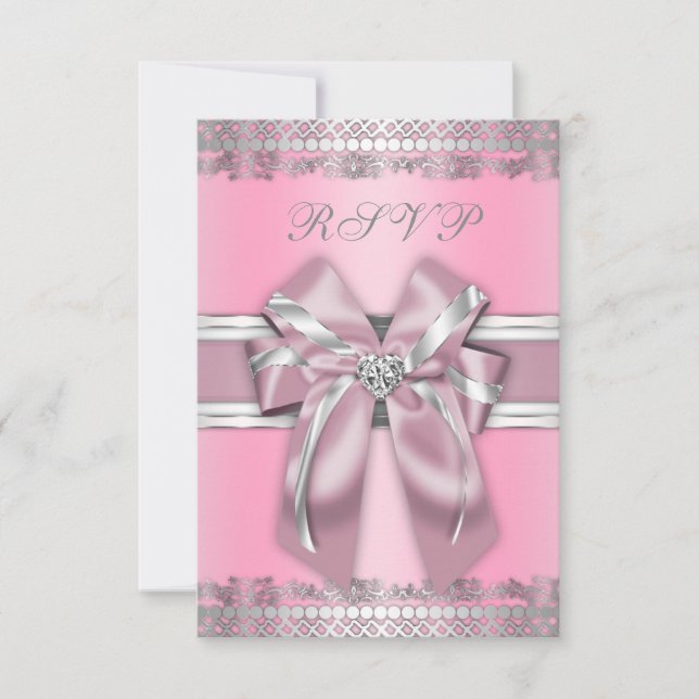 Classy Pink and Silver RSVP Card (Front)