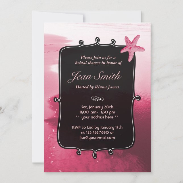 Classy Pink Beach Starfish Bridal Shower Invite (Front)