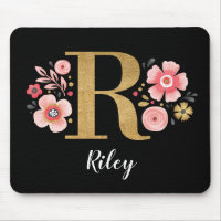 Classy Pink Black Girly Monogram Initial Letter R