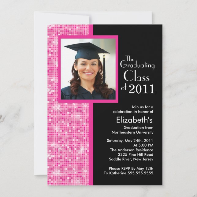 Classy Pink & Black Graduation Invitation Photo (Front)