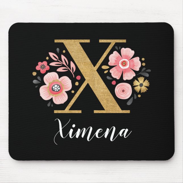 Classy Pink Black Monogram Initial Girly Letter X Mouse Mat (Front)