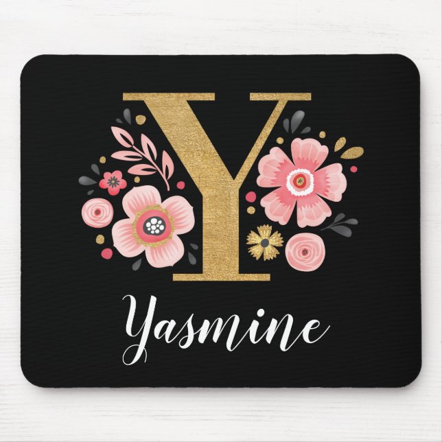 Classy Pink Black Monogram Initial Girly Letter X Mouse Mat (Front)