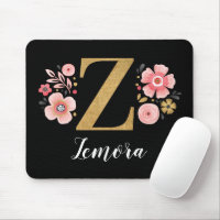 Classy Pink Black Monogram Initial Girly Letter Z
