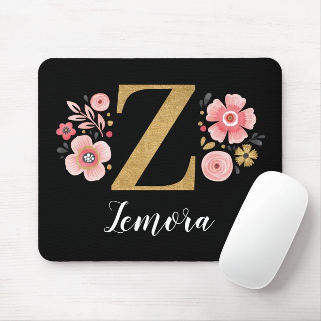 Classy Pink Black Monogram Initial Girly Letter Z Mouse Mat (With Mouse)