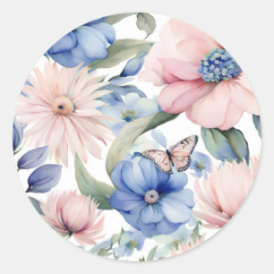Classy Pink & Blue Flower Bunch Classic Round Sticker
