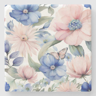 Classy Pink & Blue Flower Bunch Stone Coaster