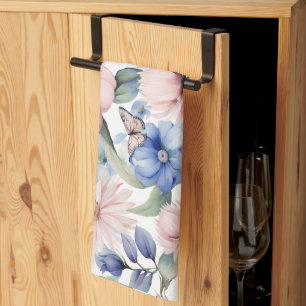 Classy Pink & Blue Flower Bunch Tea Towel
