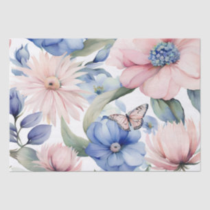 Classy Pink & Blue Flower Bunch Tissue Paper