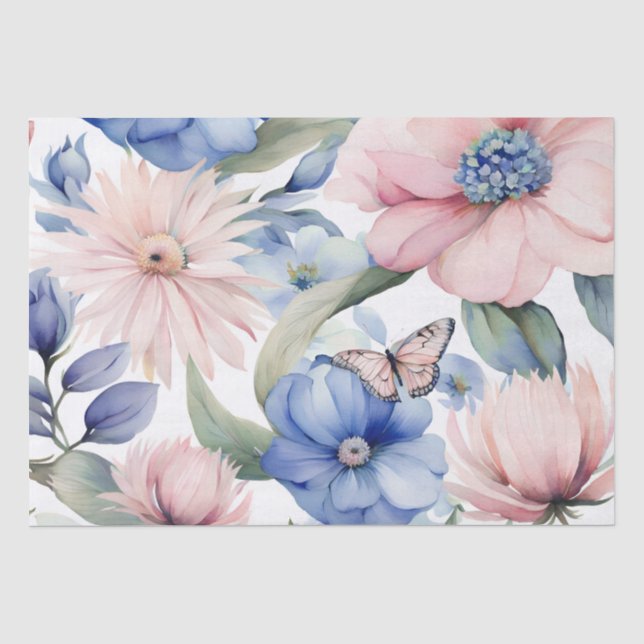 Classy Pink & Blue Flower Bunch Tissue Paper (Front)