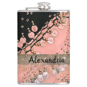 Classy Pink Coral and Black Gypsy Scarf           Hip Flask