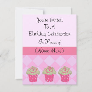 Classy  Pink Cupcake Birthday Invitation