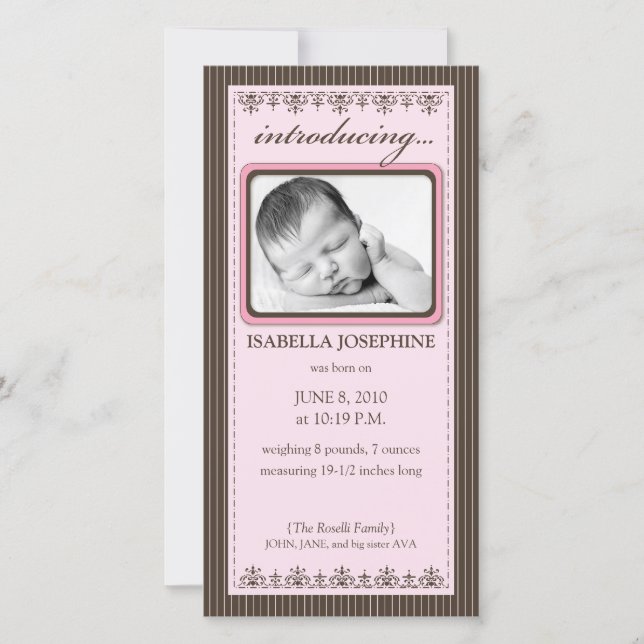 Classy Pink Customised Birth Announcement (Front)