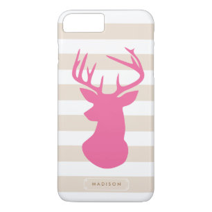 Classy Pink Deer Head Linen Stripes Personalised iPhone 8 Plus/7 Plus Case