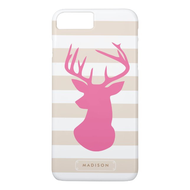 Classy Pink Deer Head Linen Stripes Personalised Case-Mate iPhone Case (Back)