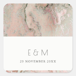 CLASSY PINK DUSKY ROSE GOLD AGATE MONOGRAM WEDDING SQUARE STICKER