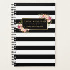Classy Pink Floral Girly Gold Black White Stripes