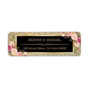 Classy Pink Floral Gold Glitter Sparkles Wedding