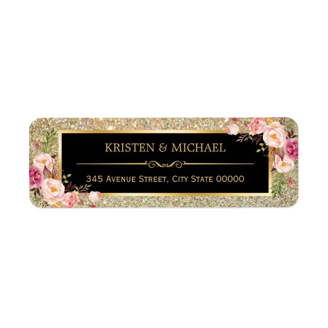 Classy Pink Floral Gold Glitter Sparkles Wedding (Front)