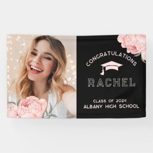 Classy Pink Floral Graduate Graduation Party Banner