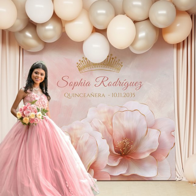 Classy Pink Floral Quinceanera Photo Backdrop Tapestry (Classy Pink Floral Quinceanera Photo Backdrop)