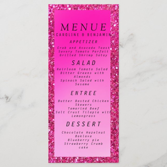 Classy pink Glitter wedding Menu (Front)