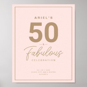 Classy Pink & Gold 50 & Fabulous Birthday Party Poster