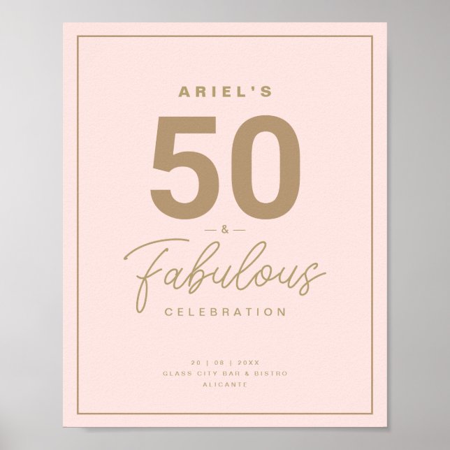 Classy Pink & Gold 50 & Fabulous Birthday Party Poster (Front)