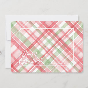 Classy Pink Red Green Watercolor Plaid Art Pattern Holiday Card