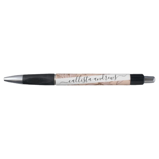 Classy Pink Rose Gold Glitter Floral Line Art (Front)