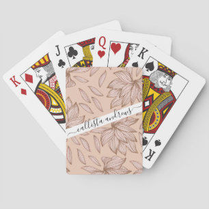 Classy Pink Rose Gold Glitter Floral Line Art Playing Cards