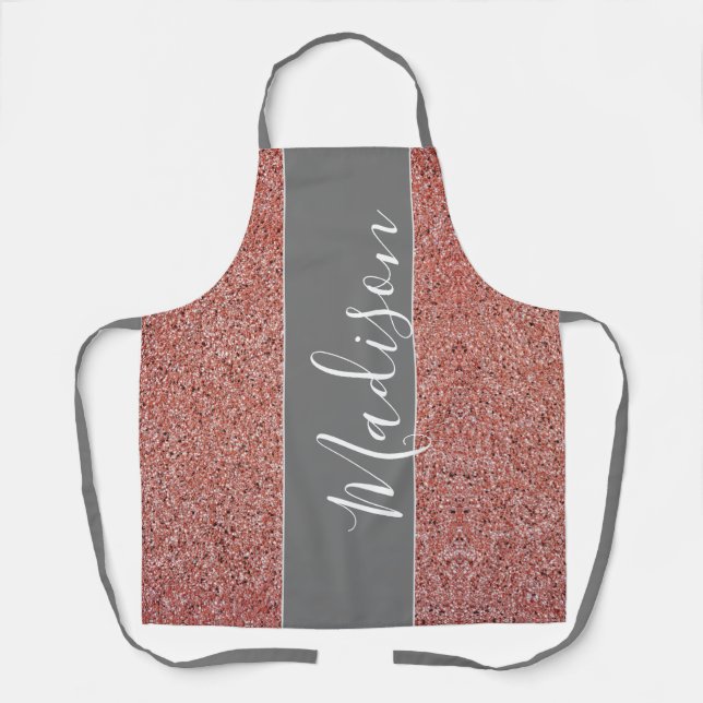 Classy Pink Rose Gold Glitter Personalised Name Apron (Front)