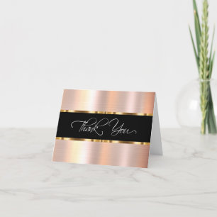 Classy Pink Rose Gold Tone Thank You Cards