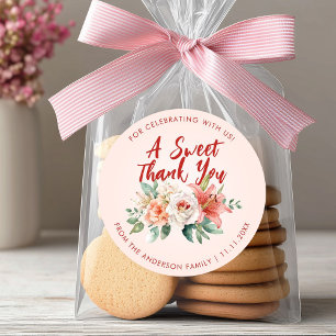 Classy Pink Roses Orchid Flowers Thank You Favor Classic Round Sticker